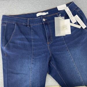 Tahari Natalie Mid Rise Seam Front Mini Boot Jeans Dark Wash‎ Size 20W